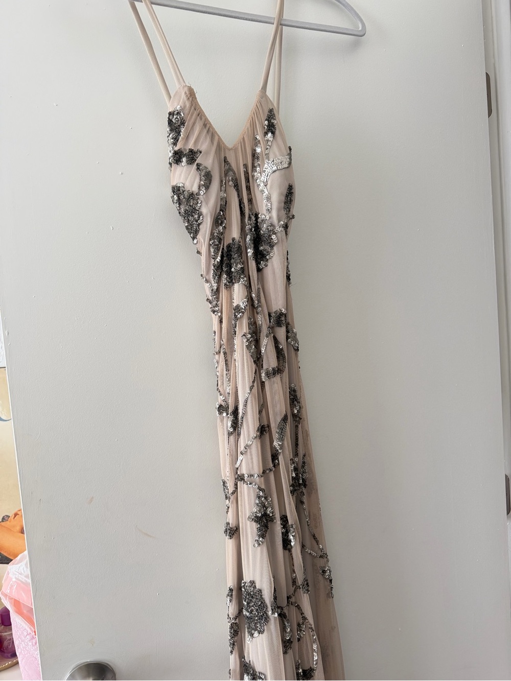 Vintage Adrianna Papell beaded mesh maxi dress